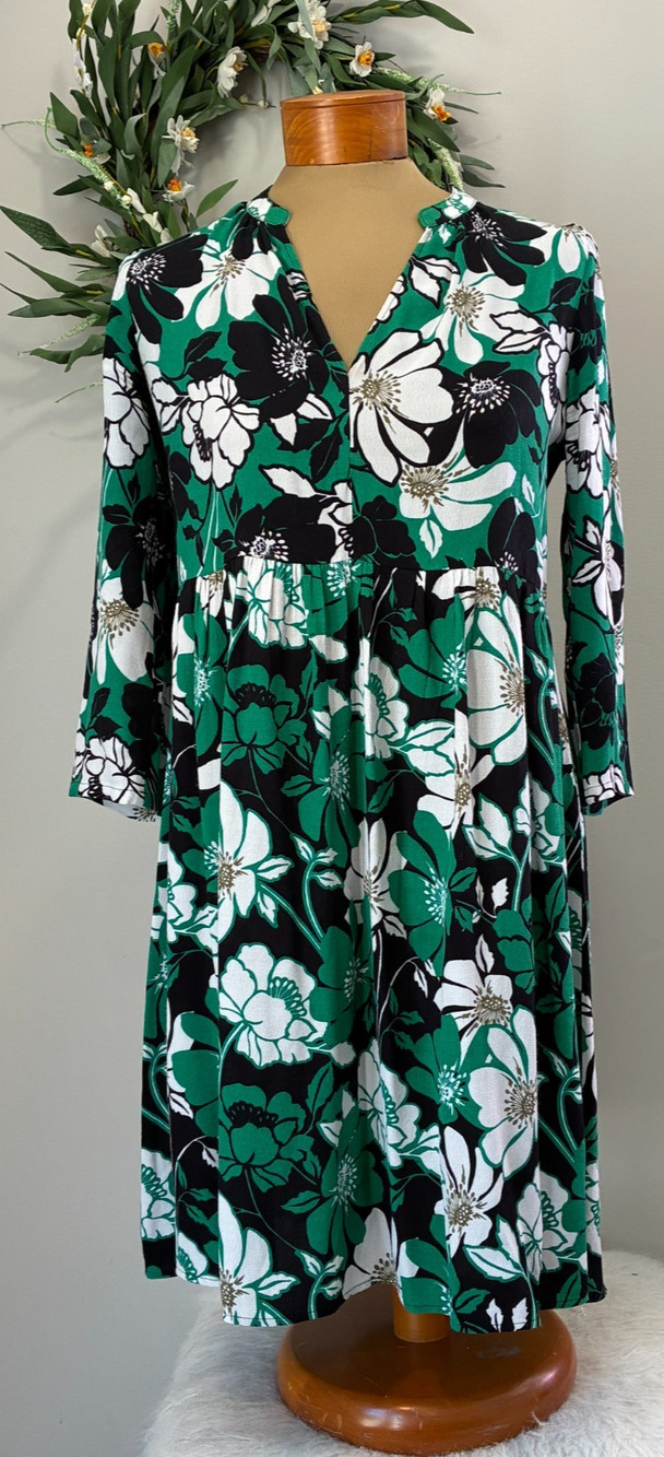 Anthropologie Maeve Juno Dress Size Emerald Green Black Floral Mini Boho, XS
